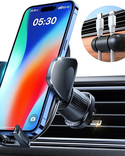 YRU Phone Holders for Your Car [2026 Upgraded Military Metal Hook], Cellphone Holder Car[No Fear of Bumps] Vent Phone Mount Truck Compatible with iPhone17 16 15 14 13 12 Samsung Android, Grey