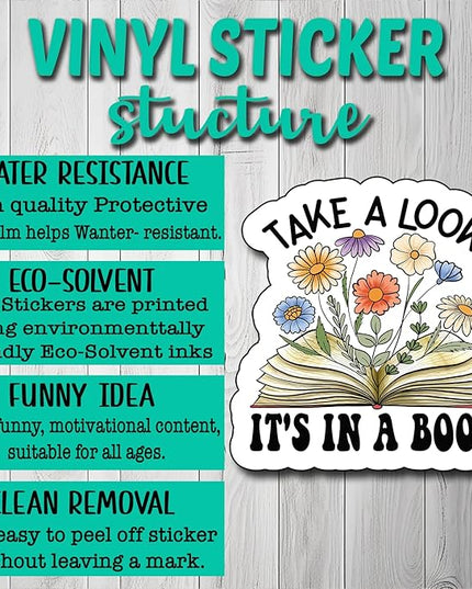 (3Pcs) Take a Look It's in a Book Sticker, Decorate Books Laptop Phone, Water Bottles Kindles Stickers, Tumbler Waterproof Vinyl Decorate Sticker 3" Inch