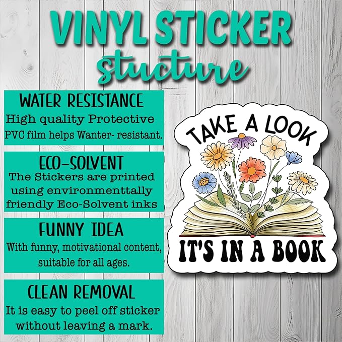 (3Pcs) Take a Look It's in a Book Sticker, Decorate Books Laptop Phone, Water Bottles Kindles Stickers, Tumbler Waterproof Vinyl Decorate Sticker 3" Inch