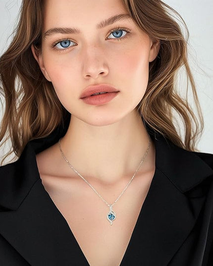 FANCIME Birthstone Necklace for Women Round Cubic Zirconia Necklace S925 Sterling Silver full Love Birthday Gifts for Mom Women