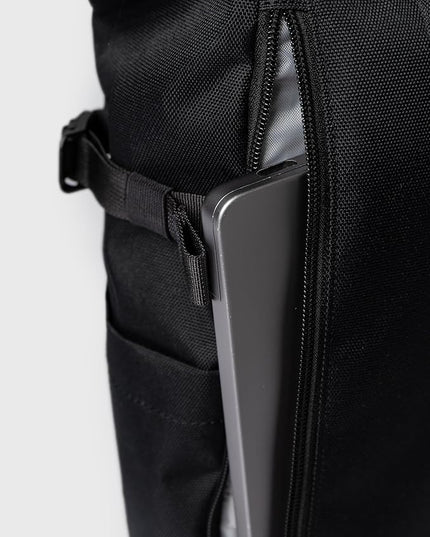 Sandqvist Men's Icon Medium Rolltop Backpack, Black With Black Leather, One Size