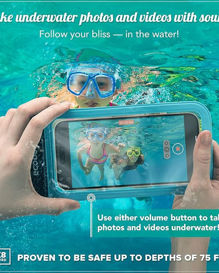 Eco Sun Waterproof Phone Pouch (2-Pack) — Designed in Hawaii — Case Fits All iPhones (incl. 16 Pro Max), Samsung Galaxy S24 Ultra & More Black/Blue