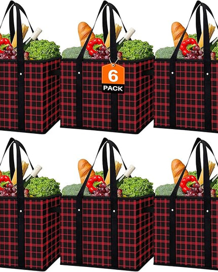 WISELIFE Reusable Grocery Bags 6 Pack,Large Grocery Tote Bag Water Resistant Shopping Bags Foldable Grocery Bag for Clothes,Shoes and Picnic,Red