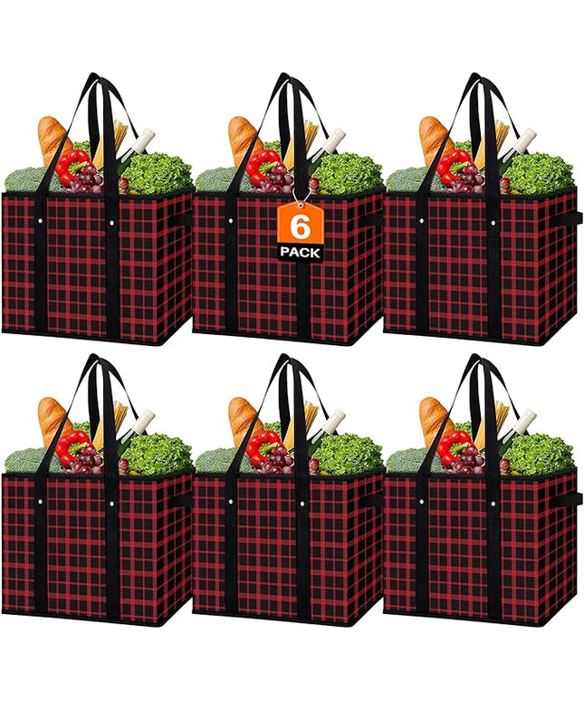WISELIFE Reusable Grocery Bags 6 Pack,Large Grocery Tote Bag Water Resistant Shopping Bags Foldable Grocery Bag for Clothes,Shoes and Picnic,Red