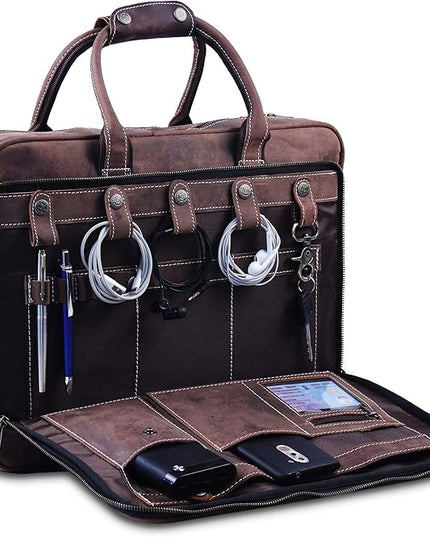 18 Inch Leather Laptop Bag for Computer Bag for Men– Supple Genuine Leather Briefcases for Men W/Padded Laptop Case Leather