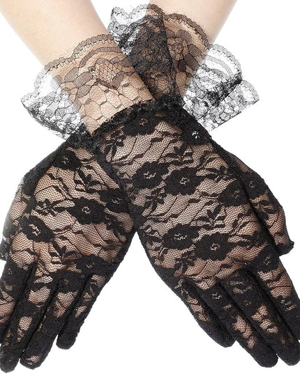 SATINIOR Ladies Lace Gloves for Women Tea Party Elegant Short Courtesy Gloves for Wedding Dinner Opera Parties