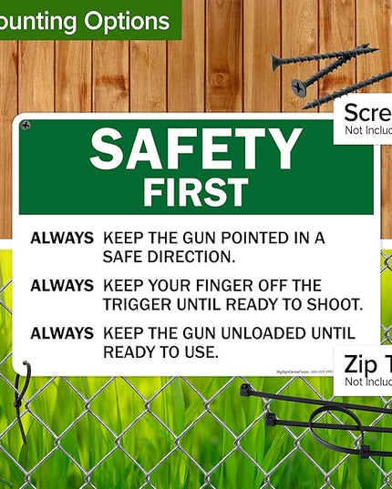 Safety First Always Keep The Gun Pointed In A Safe Direction Sign, 10x14 Inches, Rust Free .040 Aluminum, Fade Resistant, Made in USA by My Sign Center