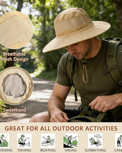 ZOORON Sun Hats for Men Women Fishing Hat with Neck Flap,UPF 50+ Sun Hat Waterproof Wide Brim Bucket Hats for Safari Hiking