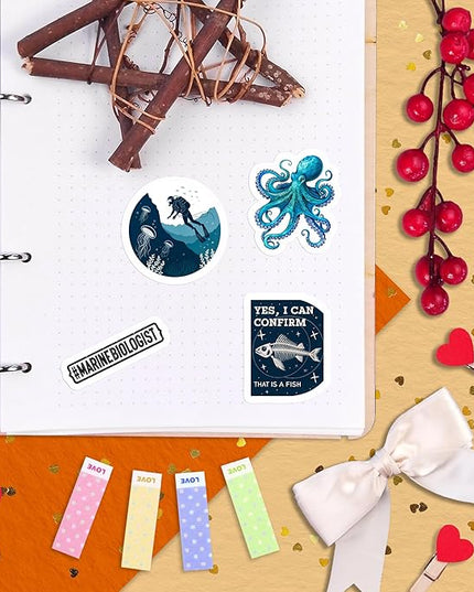 100Pcs Marine Biology Stickers for Scrapbooking, for Luggage, for Water Bottle - Marine Biology Party Supplies & Decorations - Ocean Life Stickers and Decals - Gifts for Women & Men