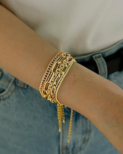 Waterproof Gold Chain Bracelet For Women Non Tarnish,14K Gold Plated Link Dainty Bracelets Stake Layered Bracelet Set Hypoallergen Gold Jewelry