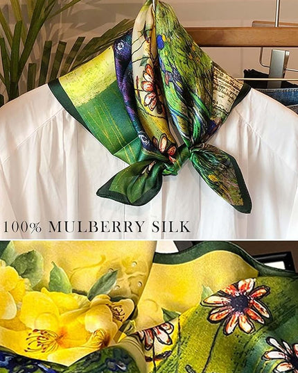 100% Mulberry Silk Scarf for Women Hair Lightweight Square Neckerchief Wrap For Head Scarves 21"