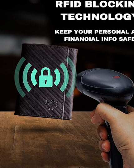 Stealth Mode Trifold Wallet - RFID Blocking Wallet with Flip ID Holder - Leather Case for Money, Credit Cards - Mens Organizer, Divided Billfold, Identity Protection - Men's Gifts (Carbon Fiber) | RFID Blocking Wallet, Flip ID Holder, Leather Case, Mon...