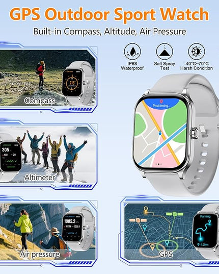 Smart Watch for Women Men with Text and Call, 2025 New AI Smartwatches with Heart Rate/SpO2/Sleep/Stress Monitor, 100+ Sports Modes, GPS Fitness Watches Compatible with iOS/Android (GPS, Silver)