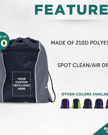DISCOUNT PROMOS Two-Tone Drawstring Backpack Non-Woven - 50 pack - Customizable Text, Logo - Durable Sports Backpacks - Ideal for Work, Sports, Travel, Gym & More - Grey