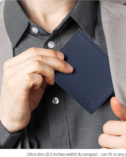 Oak Leathers Slim Leather Wallet for Men - RFID Wallets Credit Card Holder Ultra Thin Gift for Mens, Front Pocket Minimalist Design