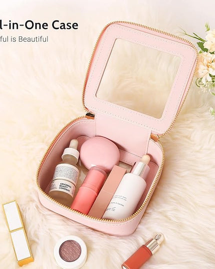 Aveniee Mini Clear Makeup Bag, Small Cosmetic Bags Travel Toiletry Pouch Organizer, TSA Approved Make up Case with Zipper, Car Bag for Essentials,Pink