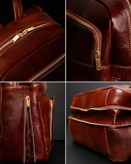 Time Resistance Leather Business Backpack - Laptop and A4 Portfolio Bag - Travel Bag Rucksack (Brown)
