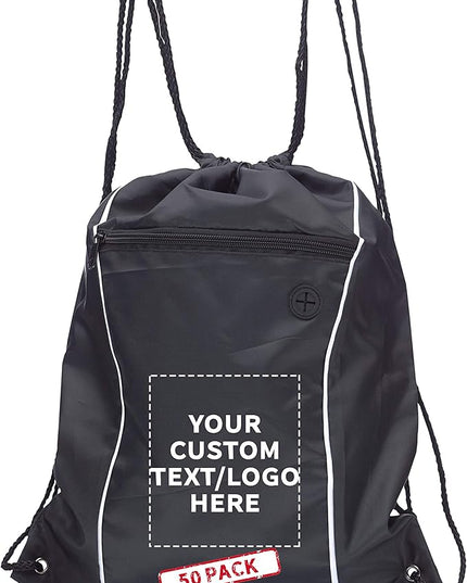 DISCOUNT PROMOS Two-Tone Drawstring Backpack Non-Woven - 50 pack - Customizable Text, Logo - Durable Sports Backpacks - Ideal for Work, Sports, Travel, Gym & More - Black