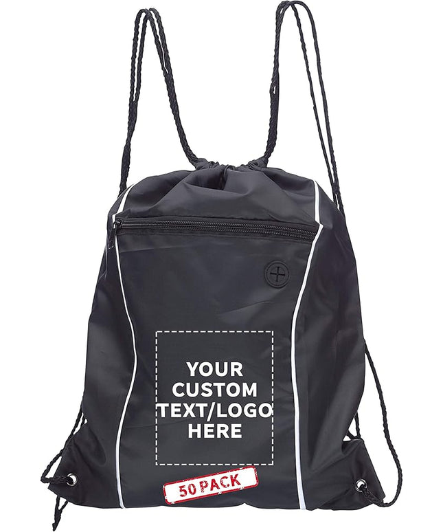 DISCOUNT PROMOS Two-Tone Drawstring Backpack Non-Woven - 50 pack - Customizable Text, Logo - Durable Sports Backpacks - Ideal for Work, Sports, Travel, Gym & More - Black