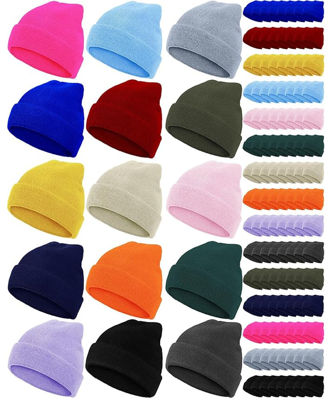 Jecery 120 Pcs Winter Beanie Hats Bulk for Unisex Women Men Homeless Donation Hats Warm Knitted Cuffed Toboggan Stretch Caps