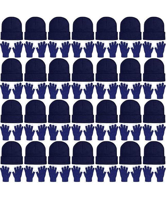 SATINIOR 56 Pcs Bulk Winter Hats and Gloves Set for Homeless Beanies Touchscreen Gloves Knit Cuffed Skull Caps for Men Women