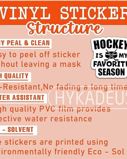 (3PCS) Hockey Stickers – Hockey is My Favorite Season Waterproof Vinyl Decals for Laptop, Water Bottle, Tumbler, Phone, Scrapbook, Hockey Gifts for Teen Girls, Boys, Players & Fans, 3" x 3"