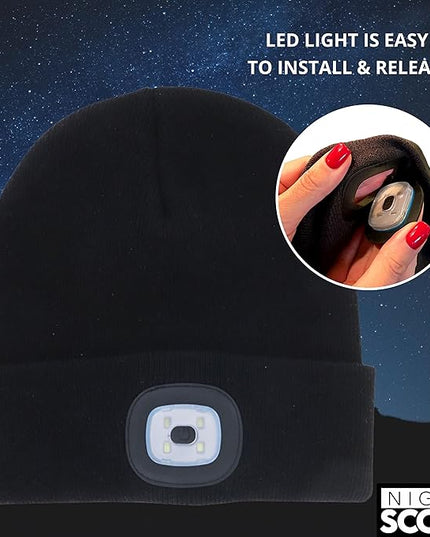 Night Scope Classic Rechargeable LED Warm Knit Beanie Head Light Hat Headlamp for Outdoor Activities