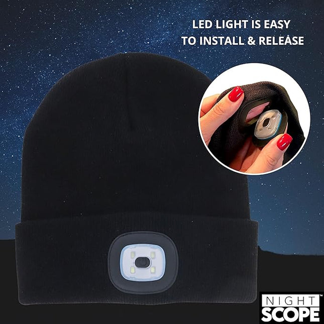 Night Scope Classic Rechargeable LED Warm Knit Beanie Head Light Hat Headlamp for Outdoor Activities