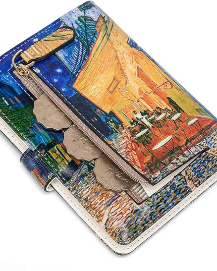 Passport Holder for Travel Essentials, RFID Blocking Passport Wallet Cover with Magnetic Closure, Passport Book Holders for Women and Men (Cafe Terrace at Night)