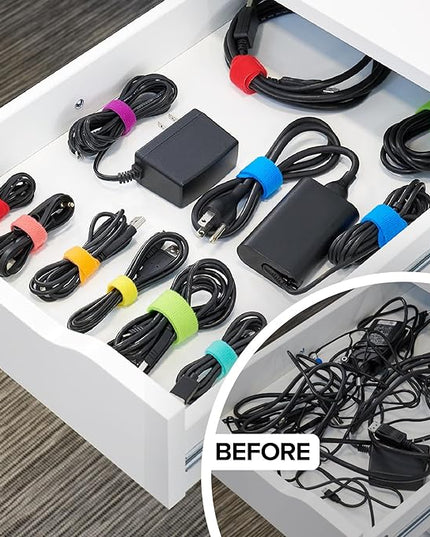 Self-Gripping Cable Ties by Wrap-It Storage, Multi-Color, 40 Pack (5 Inch and 8 Inch Straps) – Reusable Hook and Loop Cord Keeper, Cable Wrappers for Cord Management and Home Office Desk Organization