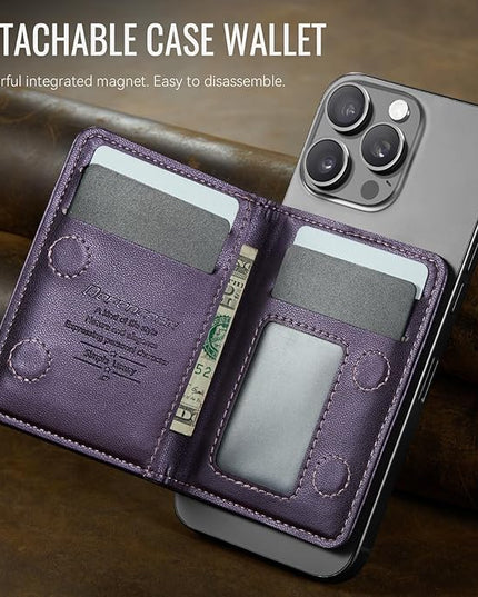 Defencase for Magsafe Wallet Magnetic Card Holder RFID Blocking, PU Leather Minimalist Phone Wallet for MagSafe Phones and Cases for iPhone 17/16/ 15/14/ 13/12/ Pro/Max/Plus/Air, Purple