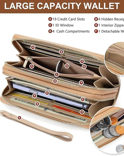 yiijay Womens Wallet RFID Blocking Large Capacity Leather Double Zip Wristlet Wallet Credit Card Phone Holder Ladies Clutch Purse Flora