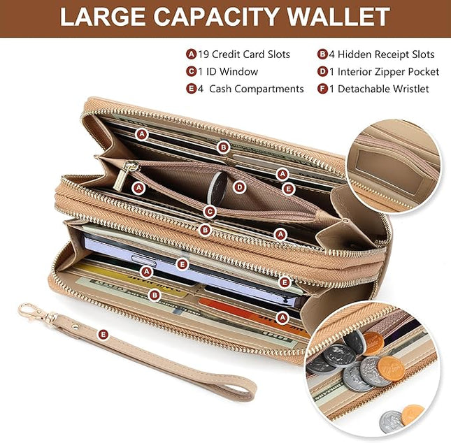yiijay Womens Wallet RFID Blocking Large Capacity Leather Double Zip Wristlet Wallet Credit Card Phone Holder Ladies Clutch Purse Flora