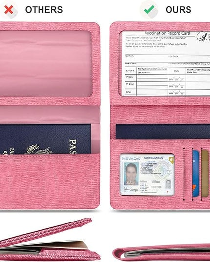 2 Pack Vaccine Card Holder,Passport And Vaccine Card Holder Combo-Baby Blue&Pink