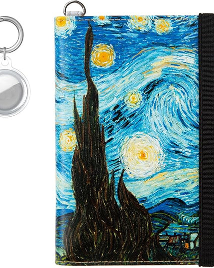AIRMORS AirTag Passport Holder,Cute Travel Wallet RFID Blocking Family Passport Protector Case Credit Card Slots for Women/Men(The Starry Night(with Airtag Holder))