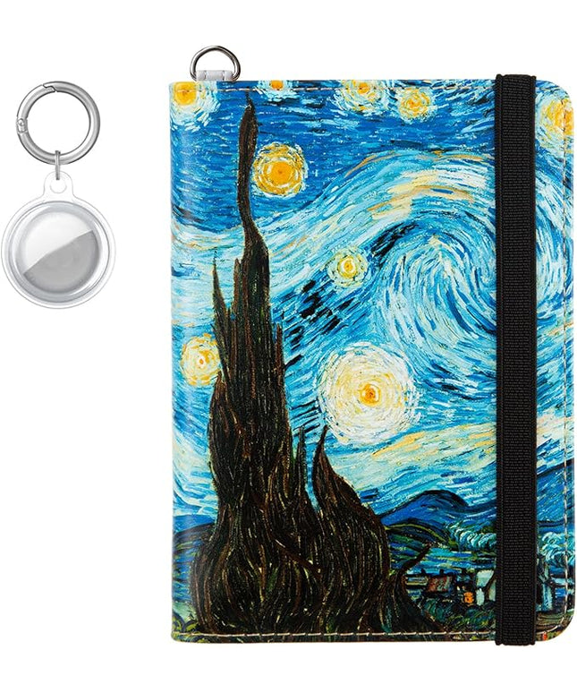 AIRMORS AirTag Passport Holder,Cute Travel Wallet RFID Blocking Family Passport Protector Case Credit Card Slots for Women/Men(The Starry Night(with Airtag Holder))