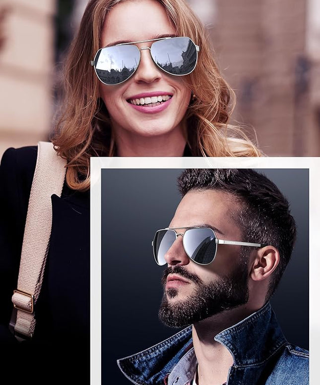 LUENX Aviator Sunglasses for Men Women Polarized New Shades Large Metal Frame - UV 400 Protection