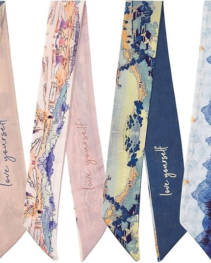 4 Pack Purse Scarf Handbags Skinny Twill Hair Scarves Narrow Neck Scarf Band Women Fashion Accessories Bag Charms