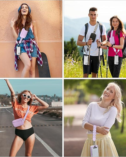 Clip and Go Strap for Phone with Wallet Crossbody, Adjustable Phone Lanyard with Detachable RFID Wristlet Wallet, Pattern Strap, Light Purple(M)