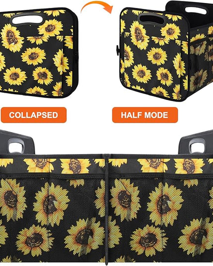Trunk Organizer, Collapsible Trunk Organizers and Storage, Car Accessories for Women and Men, Multi-Compartment Trunk Storage Organizer for SUV, Car, Mini-Van - Sunflower