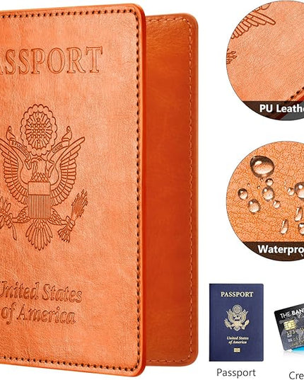 Passport and Vaccine Card Holder Combo, Passport Holder with Vaccine Card Slot, Passport Wallet, Passport Cover, Passport Case, Passport Holder for Women and Men(BA-Orange)