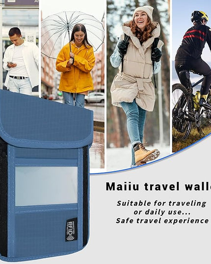 Travel Neck Wallet with RFID Blocking – Passport Holder Organizer Neck Pouch – Portable Easy to Conceal Travel Pouch (PVC Dark Blue)