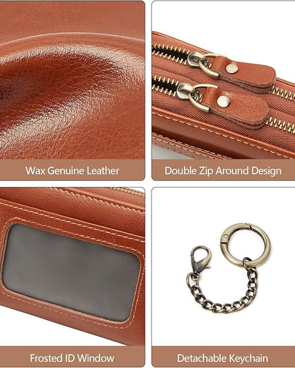 TFKGS Credit Card Holder for Women RFID Wallet Leather Womens Wallet with Zipper Blocking Keychain Card Accordion Wallets Gifts for Women Brown