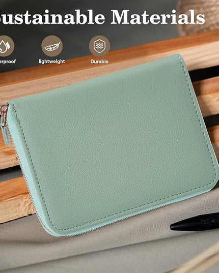 CoBak Passport Holder Cover with Safe Zipper Closure, Premium Passport Wallet for Travel, RFID Blocking Card Case, Waterproof Travel Accessories for Women, Agave Green