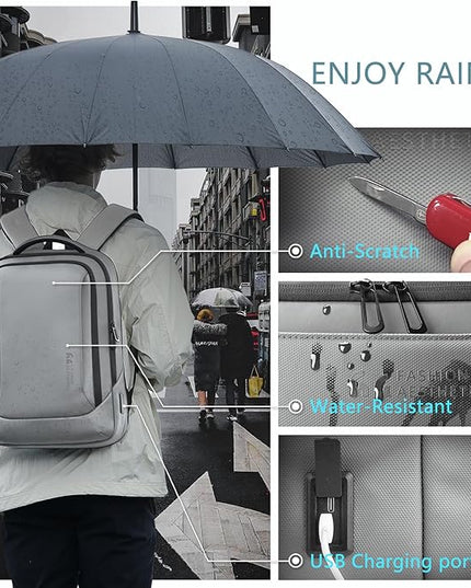 hk Laptop Backpack for Men with USB Charging Port Water-Resistant for 15.6 Inch Computer Bag Durable High-Tech Daypack Casual Backpack for Business Work College Weekender Travel- Grey