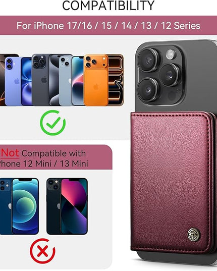 Defencase for Magsafe Wallet Magnetic Card Holder RFID Blocking, PU Leather Minimalist Phone Wallet for MagSafe Phones and Cases for iPhone 17/16/ 15/14/ 13/12/ Pro/Max/Plus/Air, Wine Red