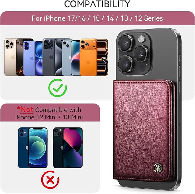 Defencase for Magsafe Wallet Magnetic Card Holder RFID Blocking, PU Leather Minimalist Phone Wallet for MagSafe Phones and Cases for iPhone 17/16/ 15/14/ 13/12/ Pro/Max/Plus/Air, Wine Red