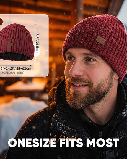 Merino Wool Beanie Hat for Men Women - Thermal Knitted Winter Hat for Large Heads Hiking Running Cap Wrap for Cold Weather
