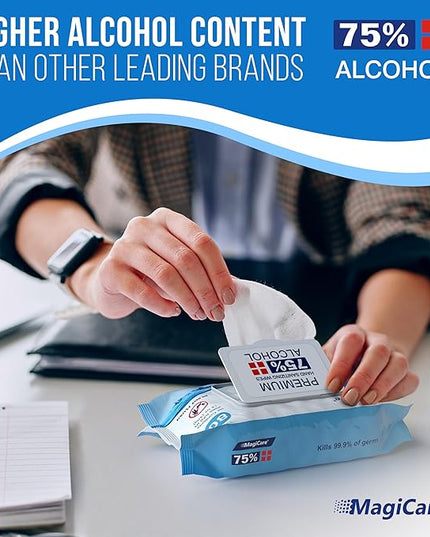 MagiCare 75% Large Alcohol Wipes (4-80ct Packs) - Alcohol Hand Sanitizing Wipes, Premium - Unscented Hand Wipe, Sanitizer Wipe - Travel, Home, Classroom, Camping - 4 Soft Packs (320pcs)