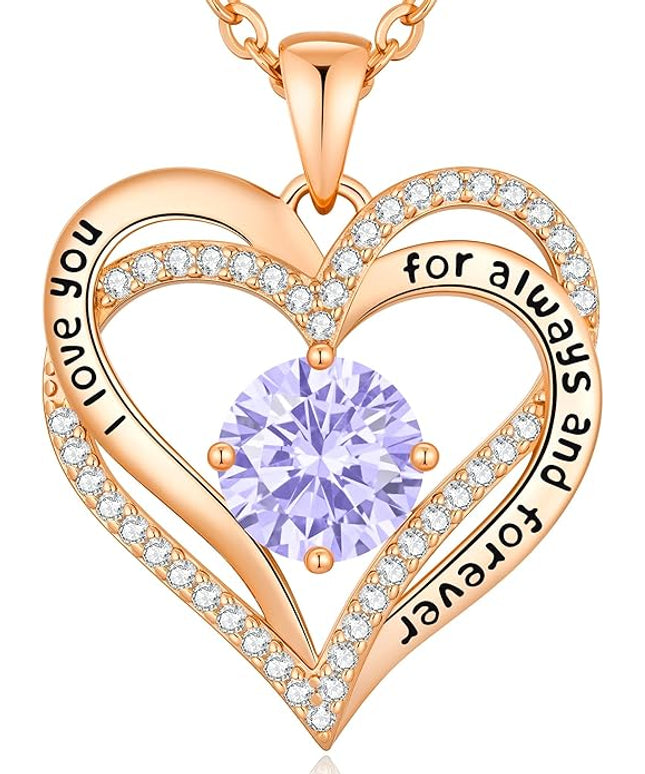 CDE Forever Love Heart Necklaces for Women, Wedding Anniversary, Birthday Mothers Day Christmas Day Gifts for Mom, Mother, Wife, friend, S925 Silver Jewelry with Birthstone Pendant